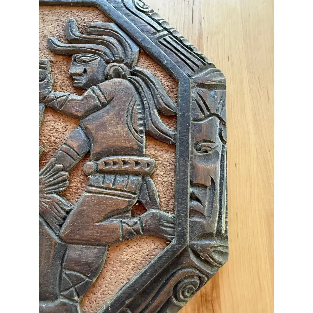 VINTAGE Guatemala Mayan Carved Wood Wall Plaque Folk Art 14.5 Hanging Decor Wall